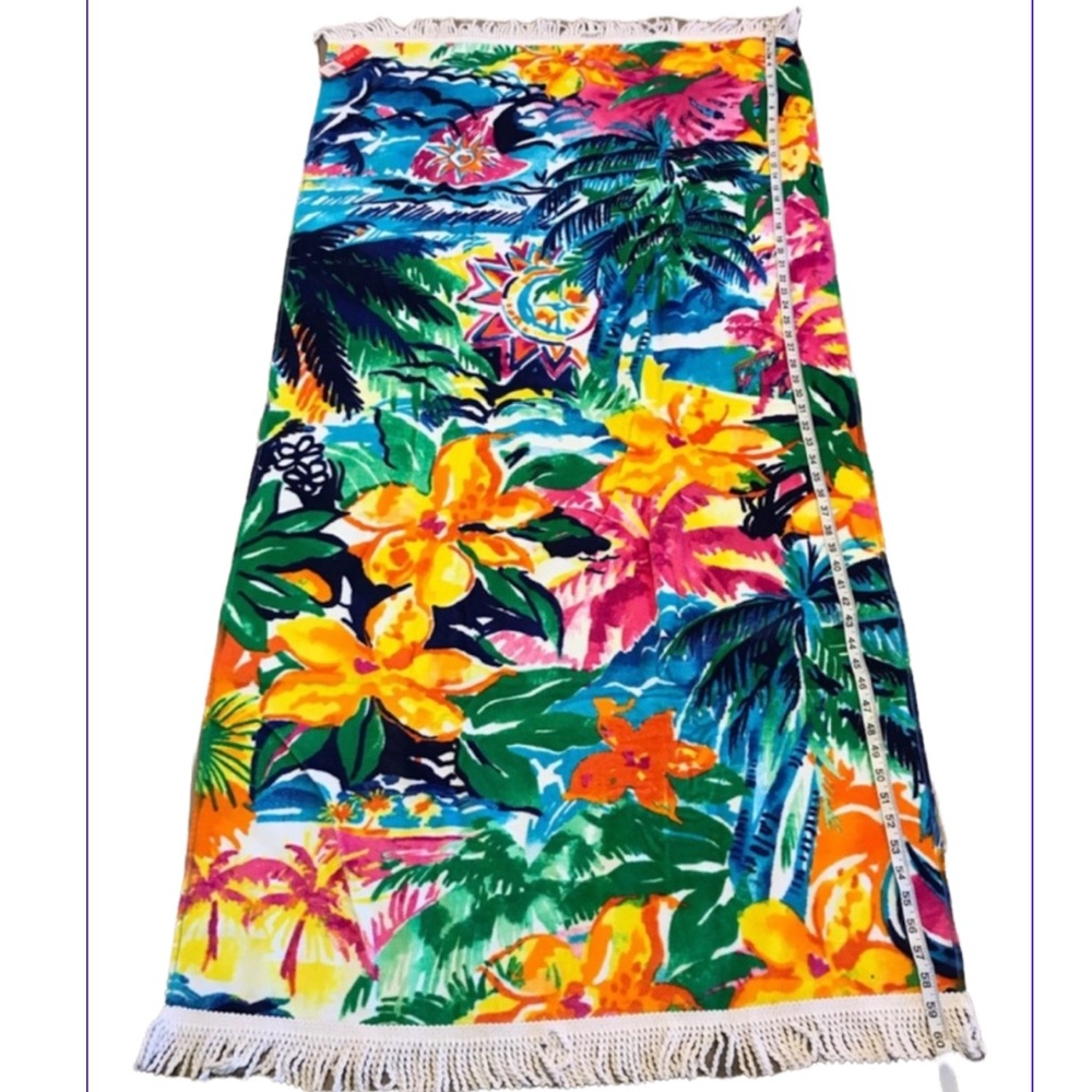2Chillies Cotton Beach Towel Hawaiian Floral Kids Size Fringed New - Picture 7 of 15
